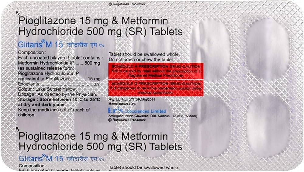 Pioglitazone 15mg and Metformin 500mg Sustained Release Tablets
