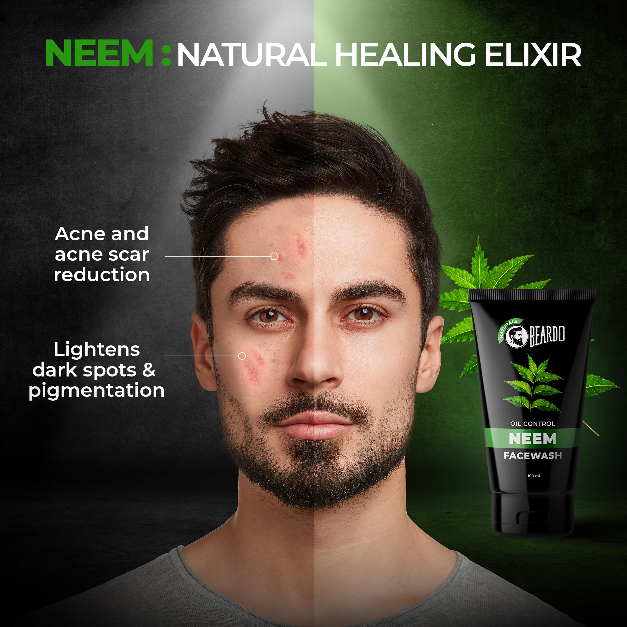 Beardo Purifying Neem Face Wash for Oil Control, 100ml | Soothes & Heals | Daily facewash for men | Face Wash For Oily Skin Acne, Pimple And Oil Control With Glowing Skin