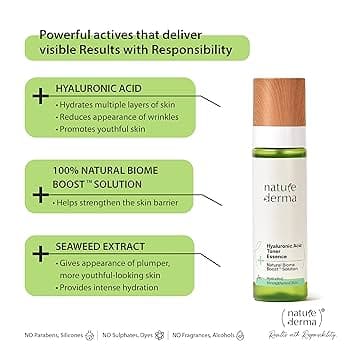 Nature Derma Hyaluronic Acid Toner Essence with Natural Biome-Boost™ | Reduces Redness & Skin Reactivity| Hydrated, Toned, Strengthened Skin | 100ml