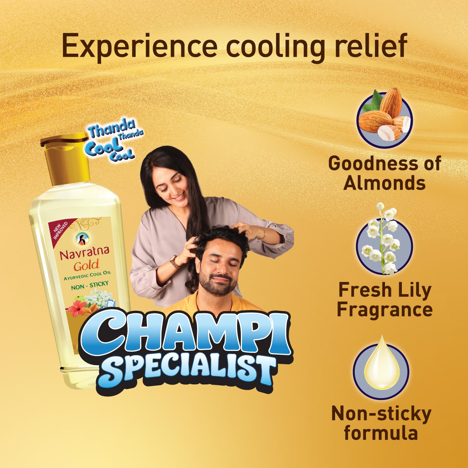 Navratna Gold Ayurvedic Cool Oil | Goodness of Almonds | Non-Sticky and Fresh Lily Fragrance | 100ml