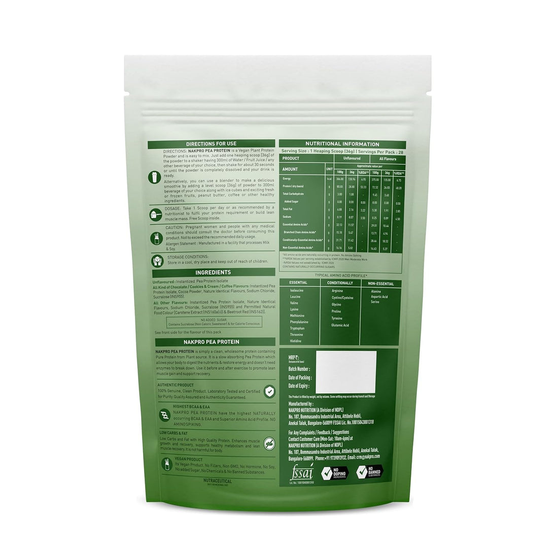 NAKPRO 100% Pea Protein Isolate – Unflavoured (1kg)