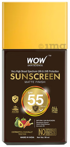 WOW Skin Science Sunscreen | Very High Broad Spectrum UVA UVB | MATTE FINISH | SPF 55 | 50ml