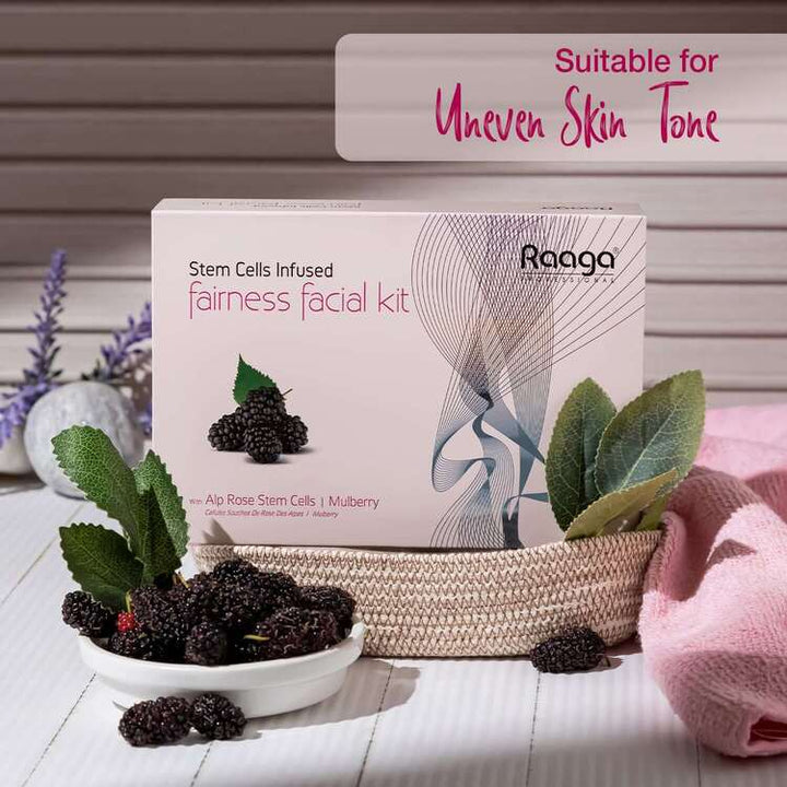 Raaga Professional Stem Cells Infused Fairness 6 Step Facial Kit | Brightening Power of Mulberry and Alp Rose Stem Cells | Reduces Dark Spots | All Skin Types (61 gm)