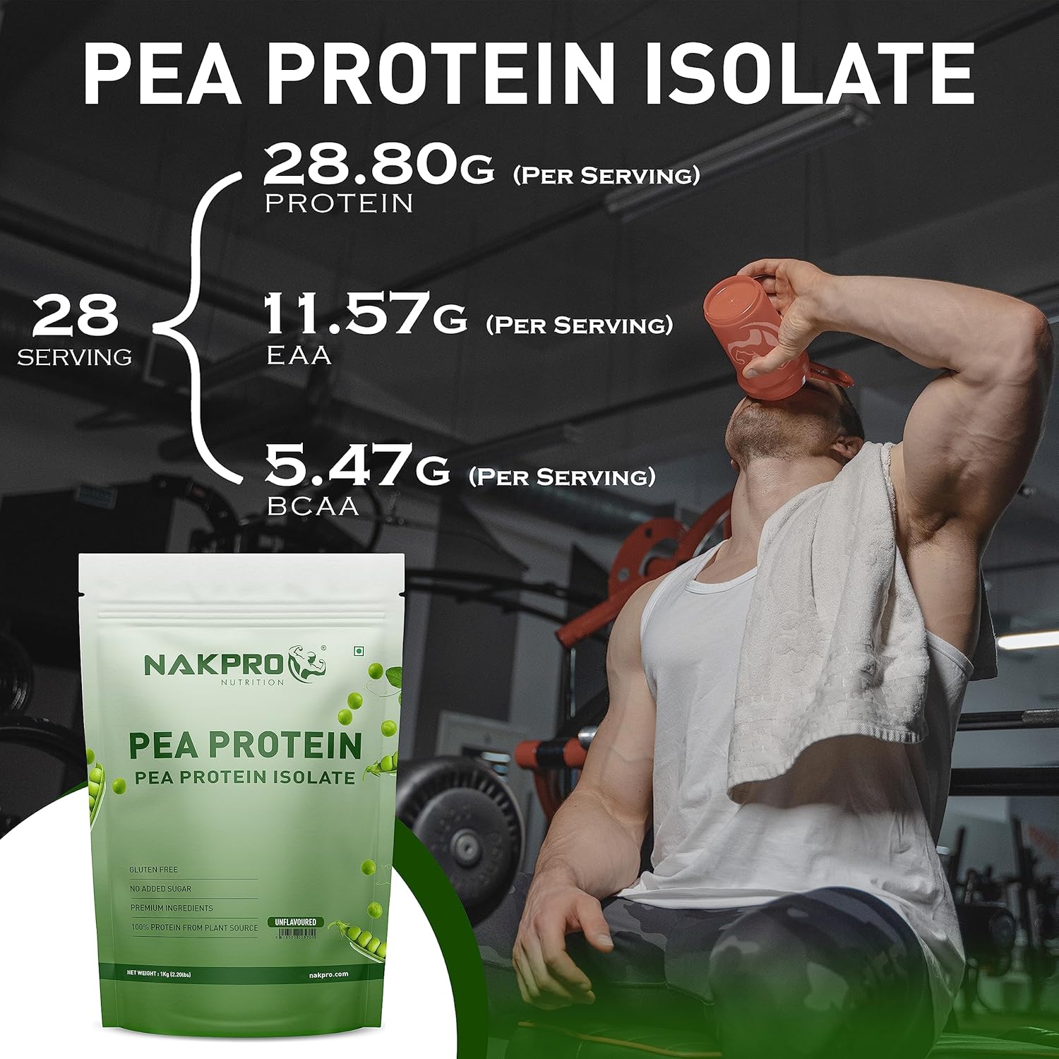 NAKPRO 100% Pea Protein Isolate – Unflavoured (1kg)