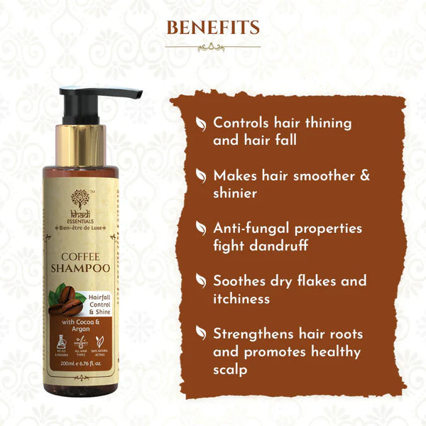 Khadi Essentials Coffee Shampoo with Cocoa & Argan for Hair fall Control & Shine, 200ml