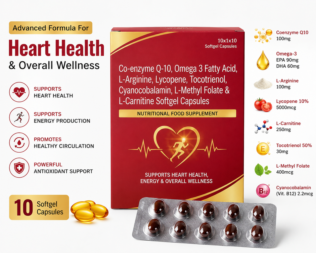 CardioVital CoQ10 Omega-3 Softgel Capsules | Coenzyme Q10, Omega-3, L-Carnitine & L-Arginine | Heart Health, Energy & Antioxidant Support | 10 Softgel Capsules