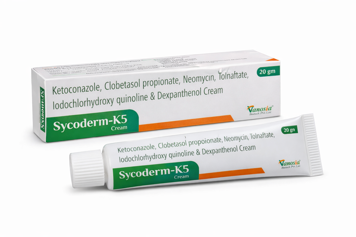 Ketoconazole, Clioquinol (Iodochlorhydroxyquin), Neomycin, Clobetasol & Tolnaftate SYCODERM K5 CREAM