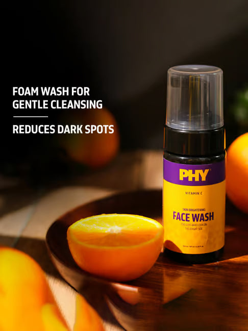 PHY Vitamin C Face Wash | Foaming face wash that brightens skin & reduces dark spots | Adds a natural glow | SLS & Paraben Free | Great for all skin types, 100 ml