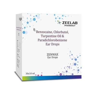 Benzocaine (2.7% w/v) + Chlorbutol (5% w/v) + Paradichlorobenzene (2% w/v) + Turpentine Oil (15% v/v) Ear Drop