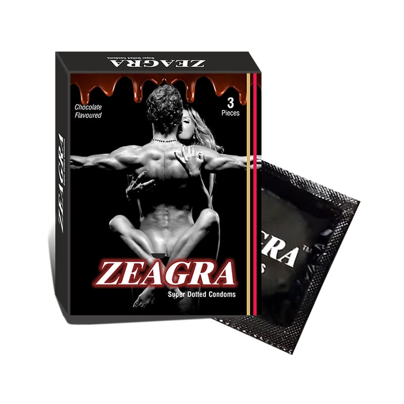 ZEELAB Zeagra Super Dotted Condoms (Pack of 3 Pieces) | Chocolate Flavour