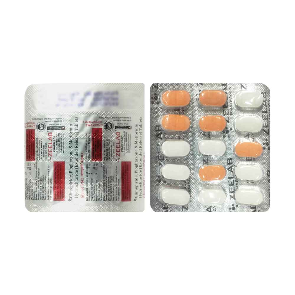 Metformin 500mg (Sustained Release), Glimepiride 2mg and Pioglitazone 15mg Tablets