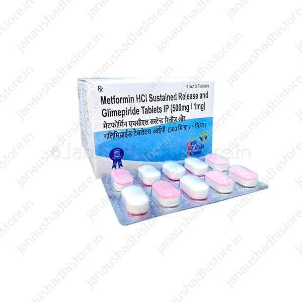 Metformin Hydrochloride 500mg (Prolonged release) and Glimepiride 1mg Tablets IP