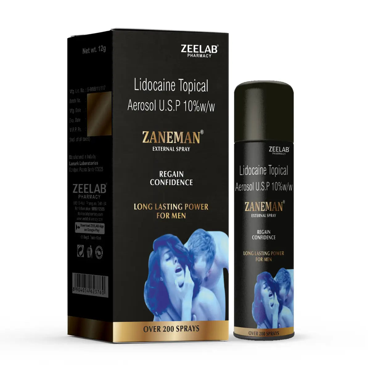 ZANEMAN Delay Spray For Men – Lidocaine Topical Aerosol 10% w/w | 12g