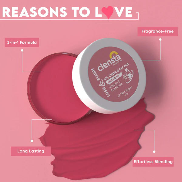 Clensta Lip Cheek Tint, With Goodness Of Vitamin E & Castor Oil, Nourishes & Hydrates Dry Chapped Lips, Blush & Eyeshadow For Women & Girls|Matte Finish (5 G)