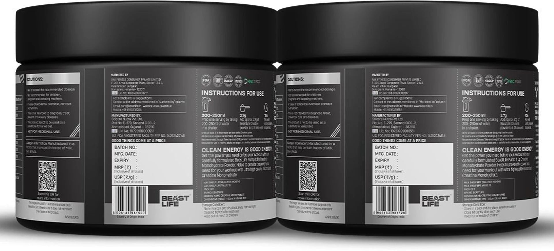 BeastLife Creatine Monohydrate | 125g | 33 Servings | NABL Lab Tested | Tropical Tango & Peach Flavors | Premium Sports Nutrition Supplement
