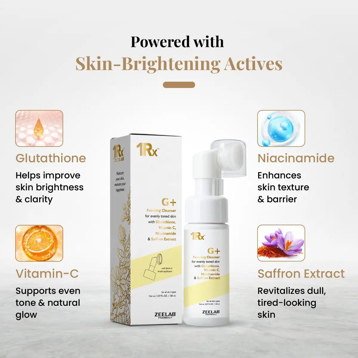 ZEELAB 1Rx G+ Foaming Cleanser with Glutathione + Vitamin C + Niacinamide (150 ML)