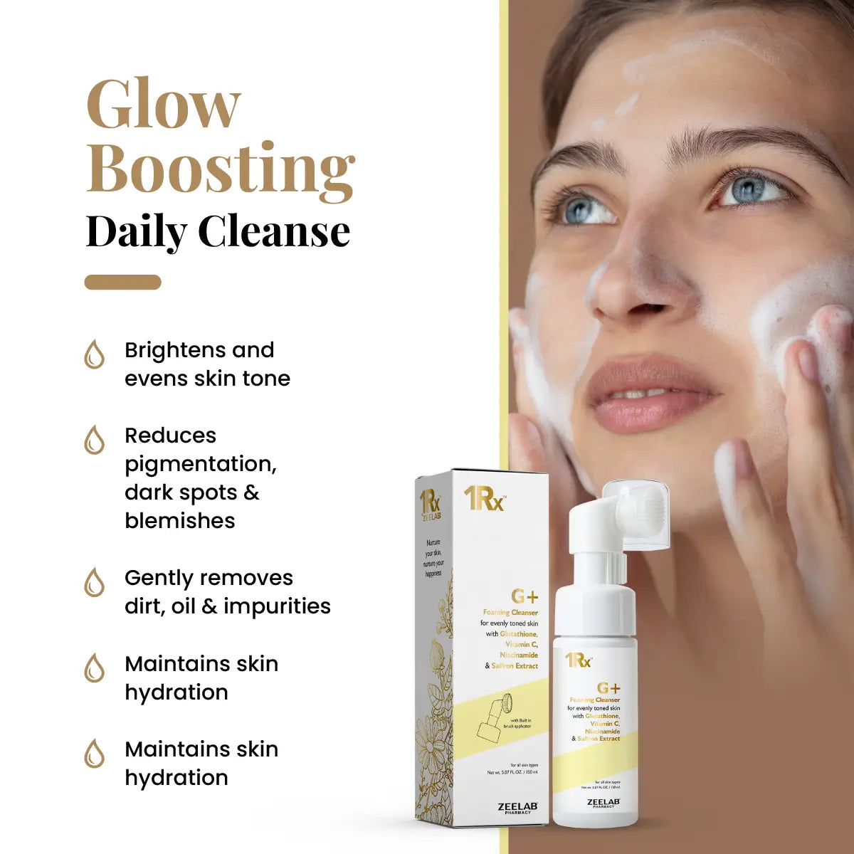 ZEELAB 1Rx G+ Foaming Cleanser with Glutathione + Vitamin C + Niacinamide (150 ML)