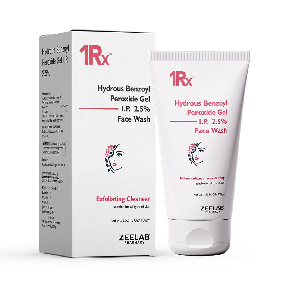 1RX Hydrous Benzoyl Peroxide 2.5% Face Wash, 100gm