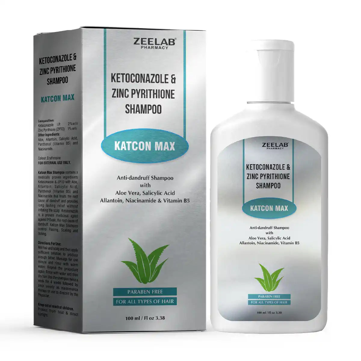 ZEELAB Katcon MAX Anti-Dandruff Shampoo | Ketoconazole 2%, Zinc Pyrithione, Salicylic Acid, Aloe Vera & Niacinamide | 100ml