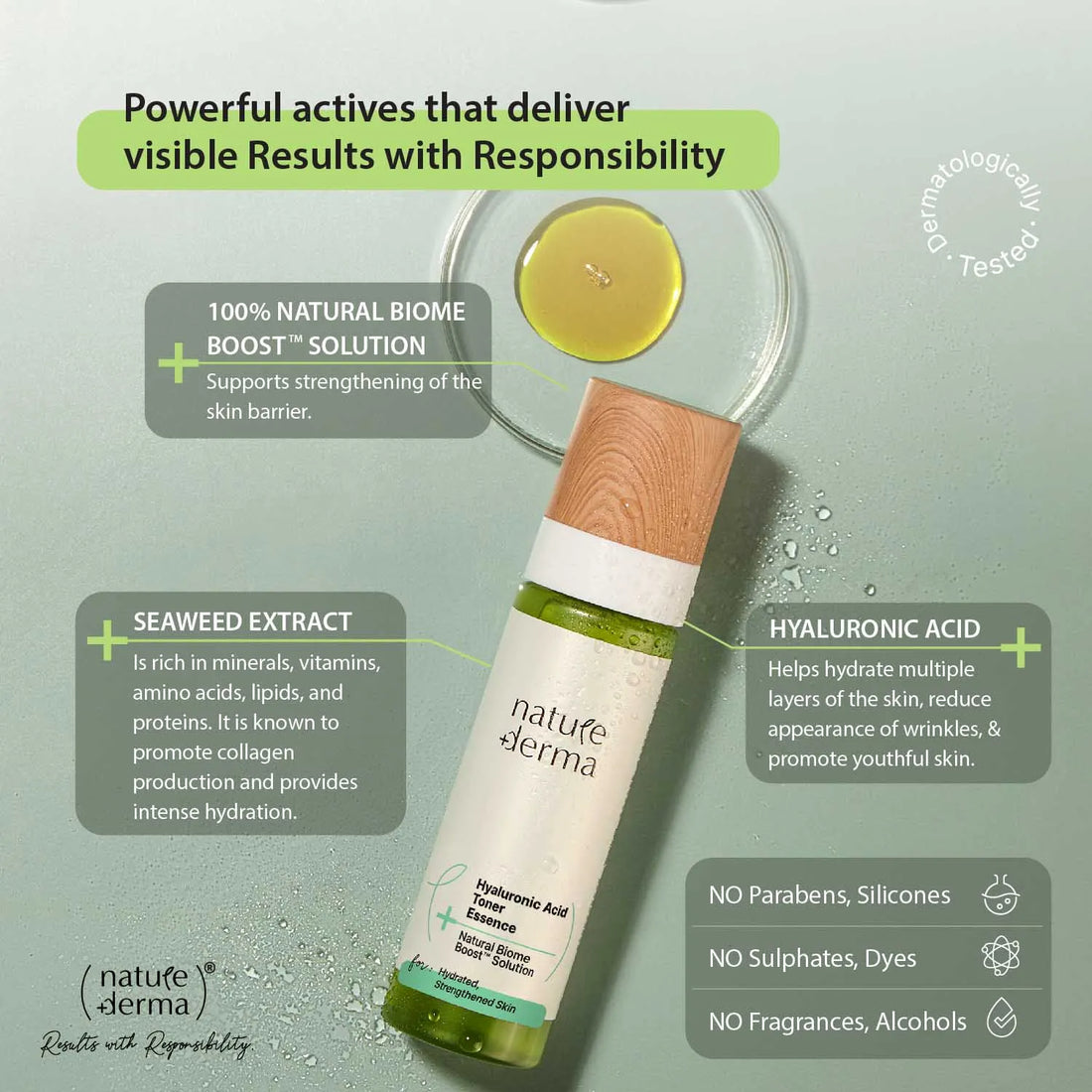 Nature Derma Hyaluronic Acid Toner Essence with Natural Biome-Boost™ | Reduces Redness & Skin Reactivity| Hydrated, Toned, Strengthened Skin | 100ml