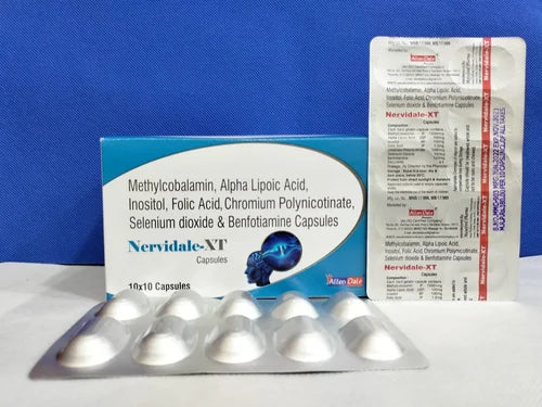 Mecobalamin 1500 mcg, Alpha Lipoic Acid 100mg, Inositol 100mg, Folic Acid 1.5mg, Chromium Picolinate 200mcg, Selenium Dioxide 55mcg and Benfotiamine 150 mg Soft gel Capsule