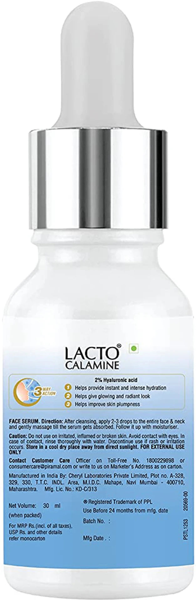 Lacto Calamine 2% Hyaluronic Acid Face Serum | Intense Hydration &amp; Plumping Serum for Soft, Glowing Skin | 30ml