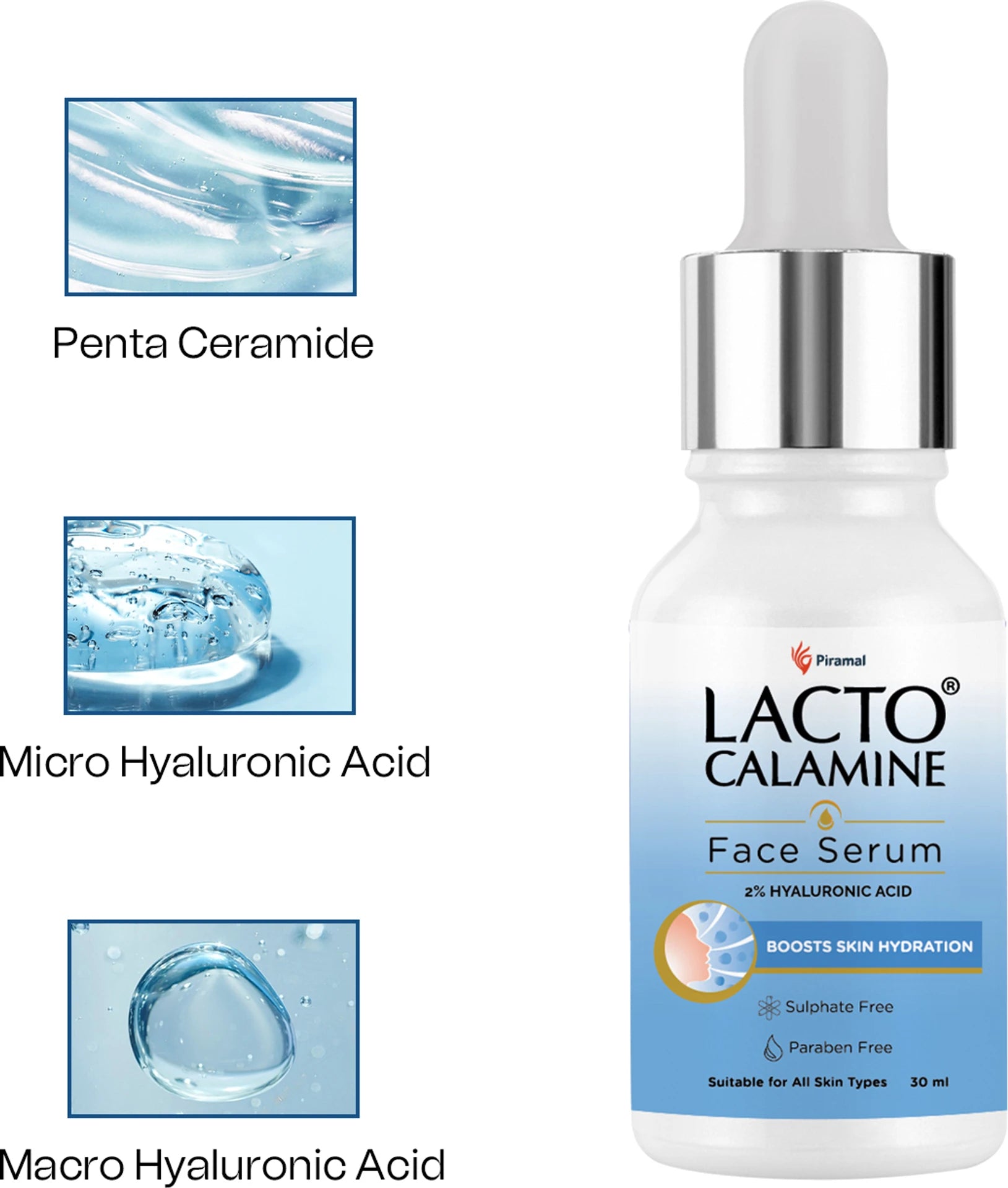 Lacto Calamine 2% Hyaluronic Acid Face Serum | Intense Hydration &amp; Plumping Serum for Soft, Glowing Skin | 30ml