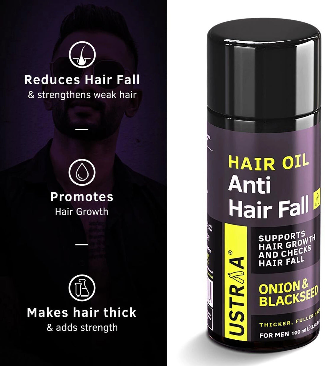 Ustraa Anti Hair Fall Oil | With Onion & Blackseed | Promotes Hair Growth & Strengthens Hair | 100ml