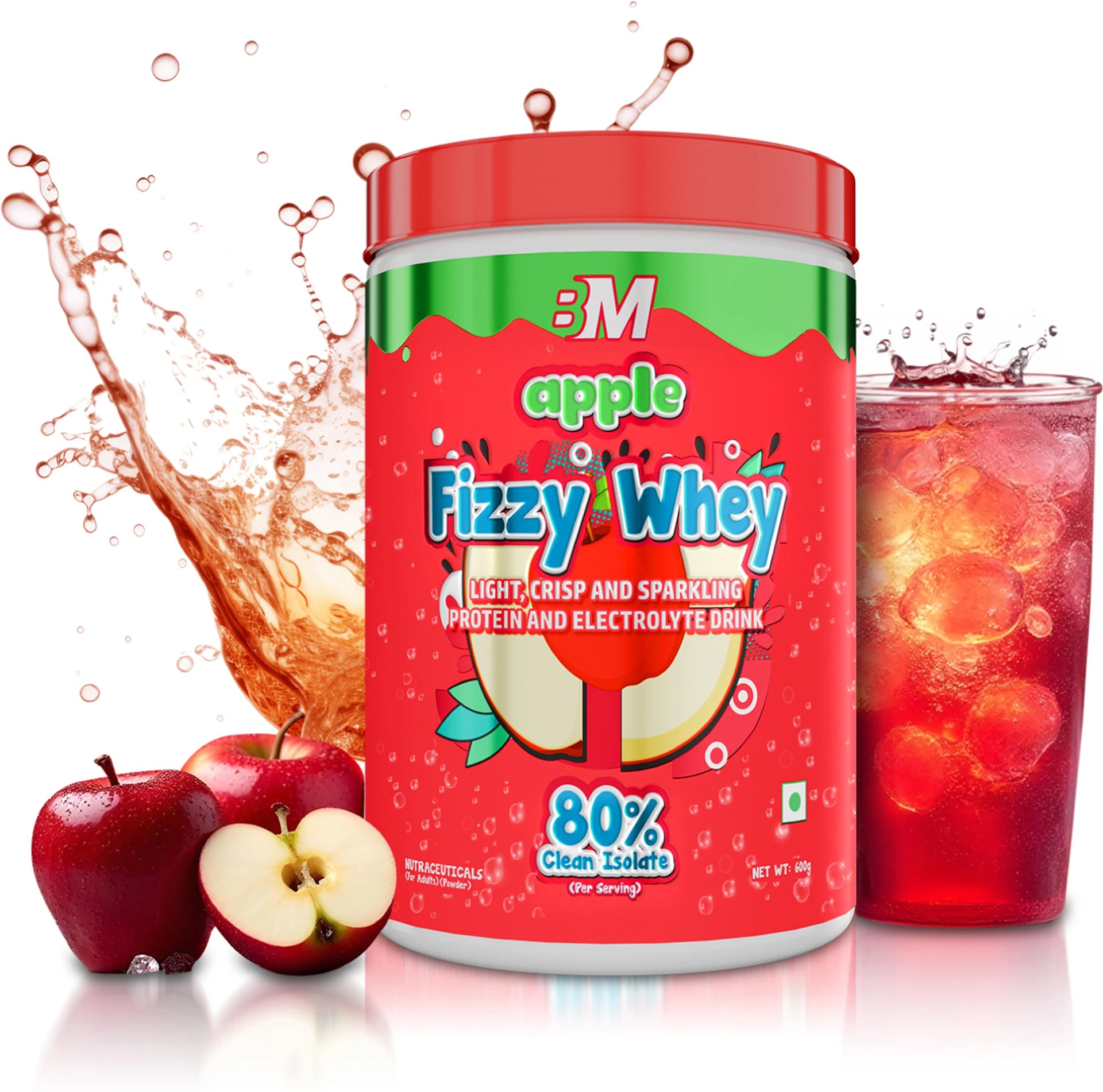 BigMuscles Fizzy Whey Clear Whey Protein Isolate + Electrolytes | 80% Protein | 0g Lactose | 0 Added Sugar | 600g
