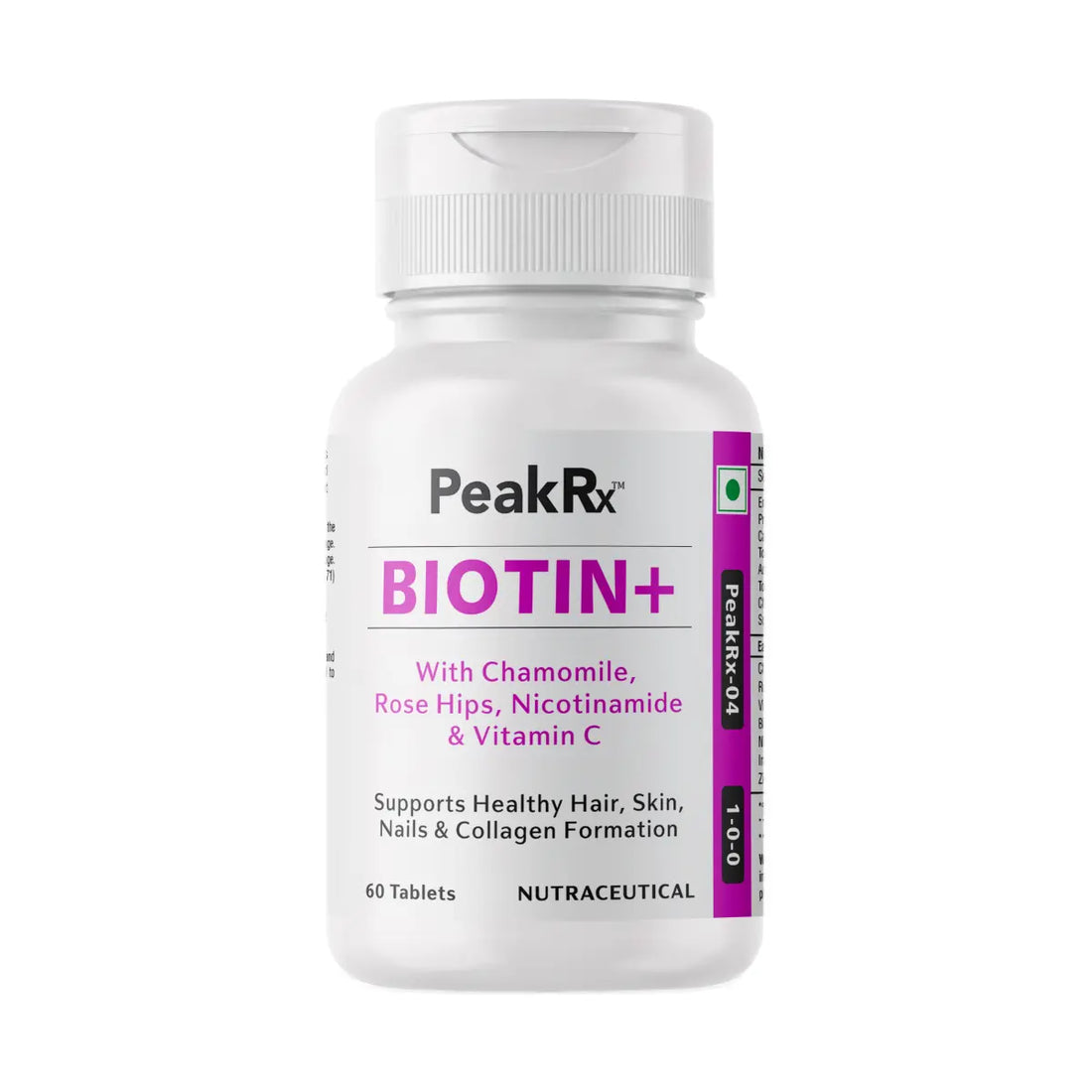ZEELAB PeakRx Biotin+ Tablets | Biotin, Chamomile, Rose Hips, Nicotinamide & Vitamin C for Healthy Hair, Skin & Nails