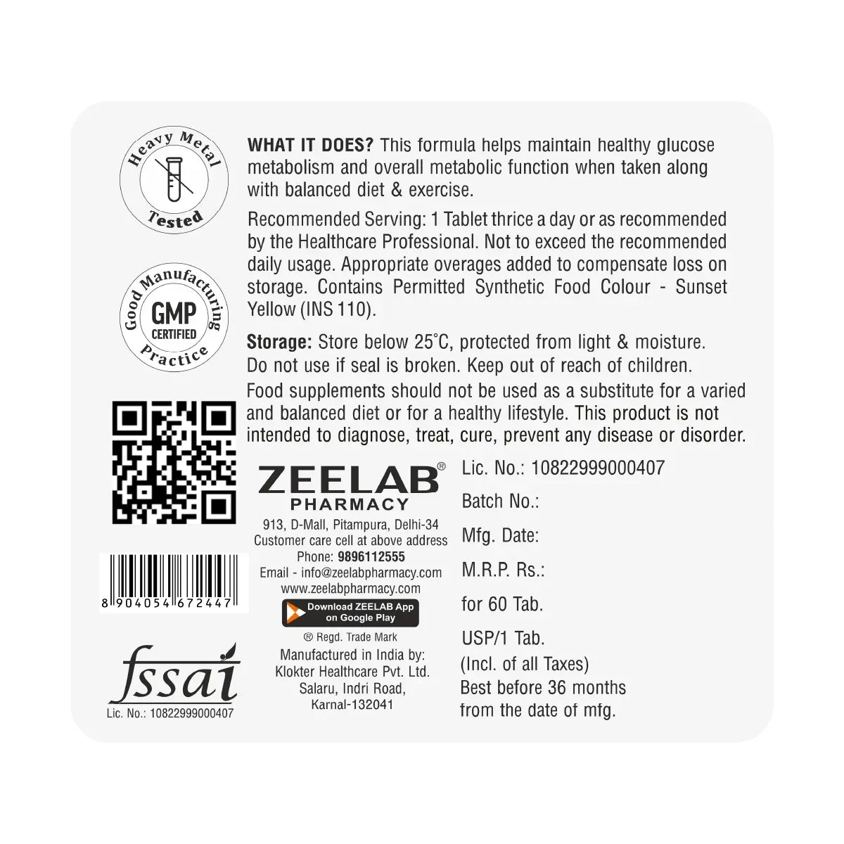 ZEELAB PeakRx Metabolism+ Tablets | Gymnema Sylvestre, Cinnamon & Chromium for Healthy Metabolism & Blood Sugar Support