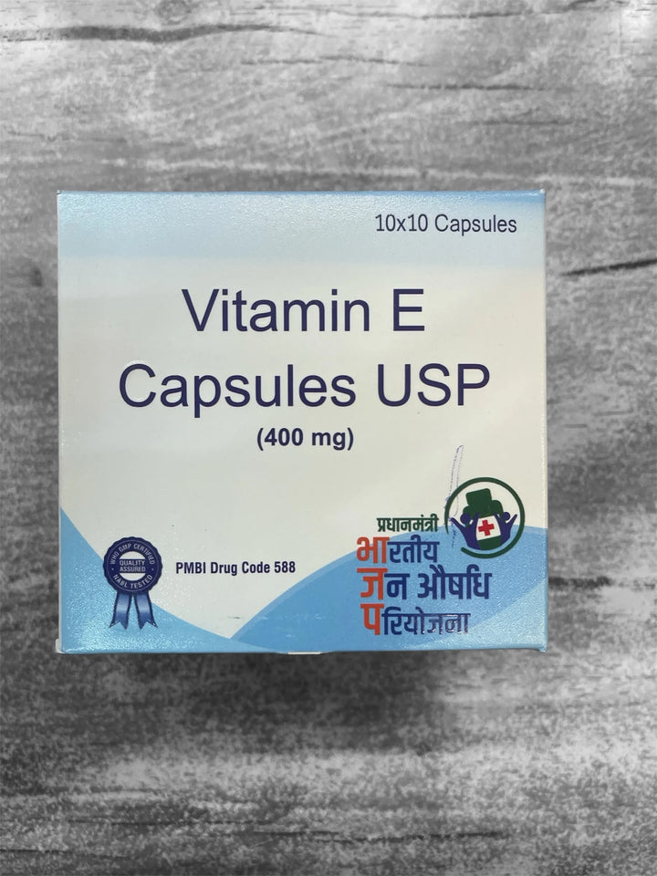 Jan Aushadhi Vitamin E 400mg Softgel Capsules | Antioxidant Supplement for Skin, Hair & Cellular Health | 10 Softgel Capsules