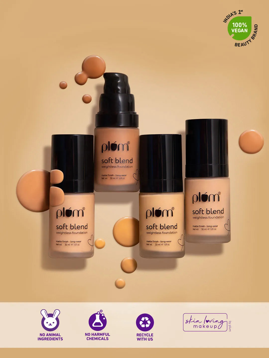 Plum Soft Blend Weightless Foundation | With Hyaluronic Acid | Matte Finish | Super Hydrating | 100% Vegan & Cruelty-Free | 30ml