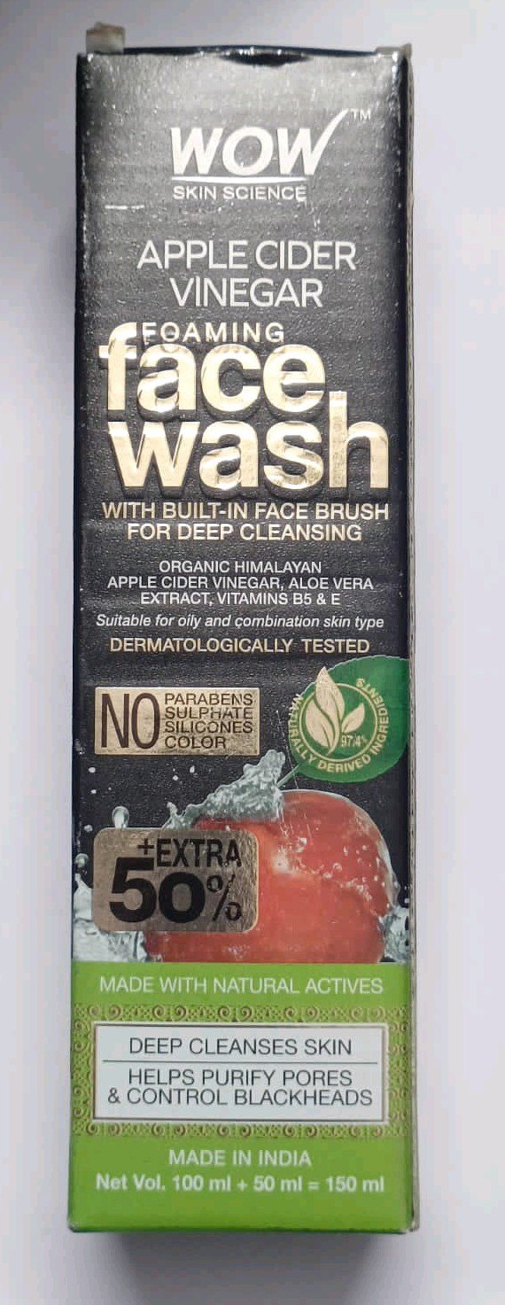 WOW Skin Science Apple Cider Vinegar Foaming Face Wash with Built-In Face Brush