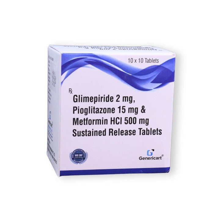 Metformin 500mg (Sustained Release), Glimepiride 2mg and Pioglitazone 15mg Tablets