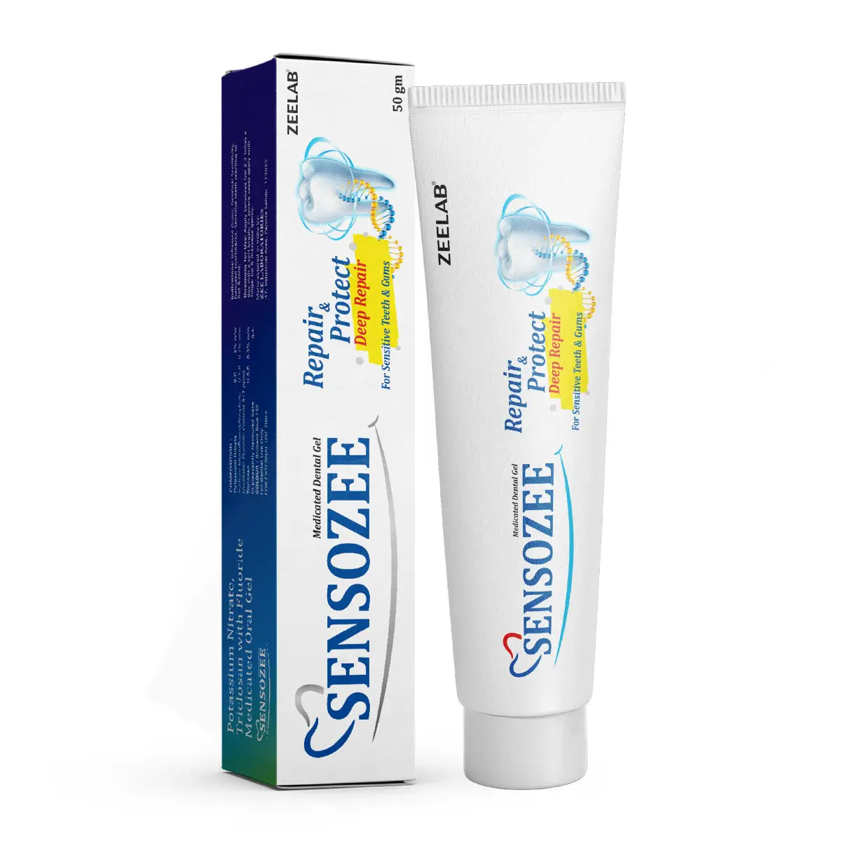 Sensozee Medicated Dental Gel, 50gm (Potassium Nitrate 5% w/w + Sodium Monofluorophosphate 0.7% w/w + Triclosan 0.3% w/w)