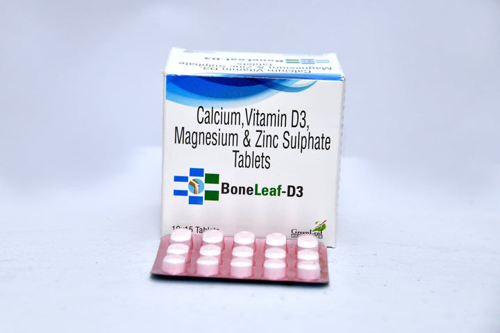 Calcium Carbonate 1250mg, Vitamin D3 250IU, Magnesium Oxide 40mg, Manganese Sulphate 1.8mg and Zinc 7.5mg Tablets