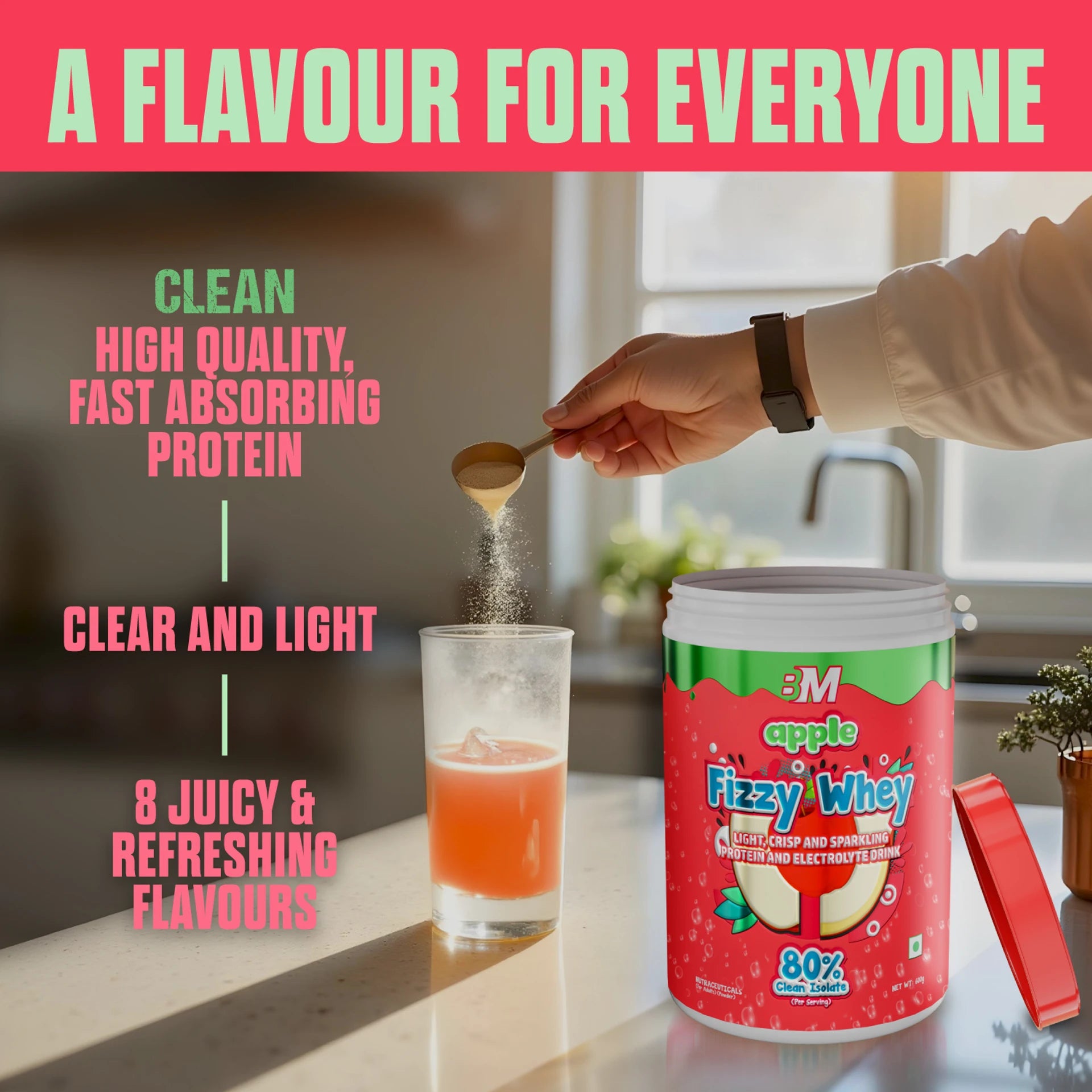 BigMuscles Fizzy Whey Clear Whey Protein Isolate + Electrolytes | 80% Protein | 0g Lactose | 0 Added Sugar | 600g