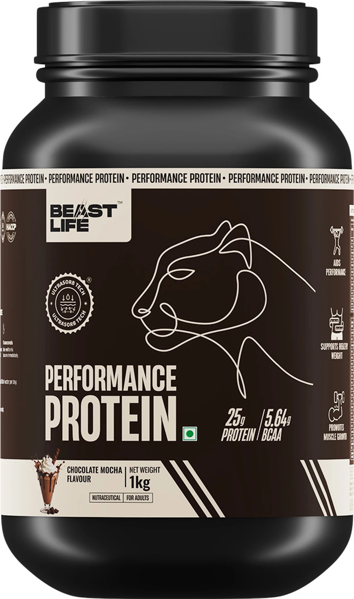 BeastLife Performance Protein Powder | 25g Protein & 5.64g BCAA Per Serving | Chocolate, Cold Coffee, Malai Kulfi, Mango, Cookies &amp; Cream, Rasmalai & Thandai | 1kg | Zero Added Sugar |