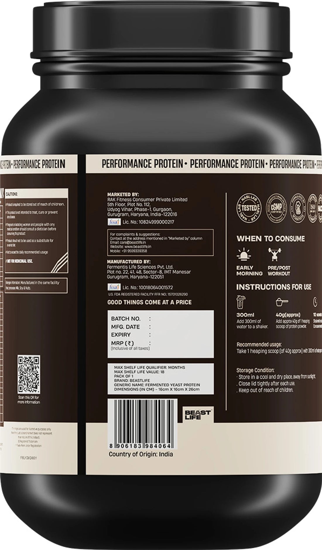 BeastLife Performance Protein Powder | 25g Protein & 5.64g BCAA Per Serving | Chocolate, Cold Coffee, Malai Kulfi, Mango, Cookies &amp; Cream, Rasmalai & Thandai | 1kg | Zero Added Sugar |