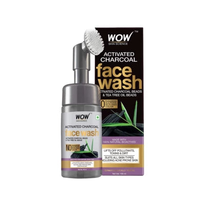 WOW Skin Science Charcoal Foaming Face Wash | Built in Brush for Deep Cleansing | All Skin Type | For Women & Men | 150 ml