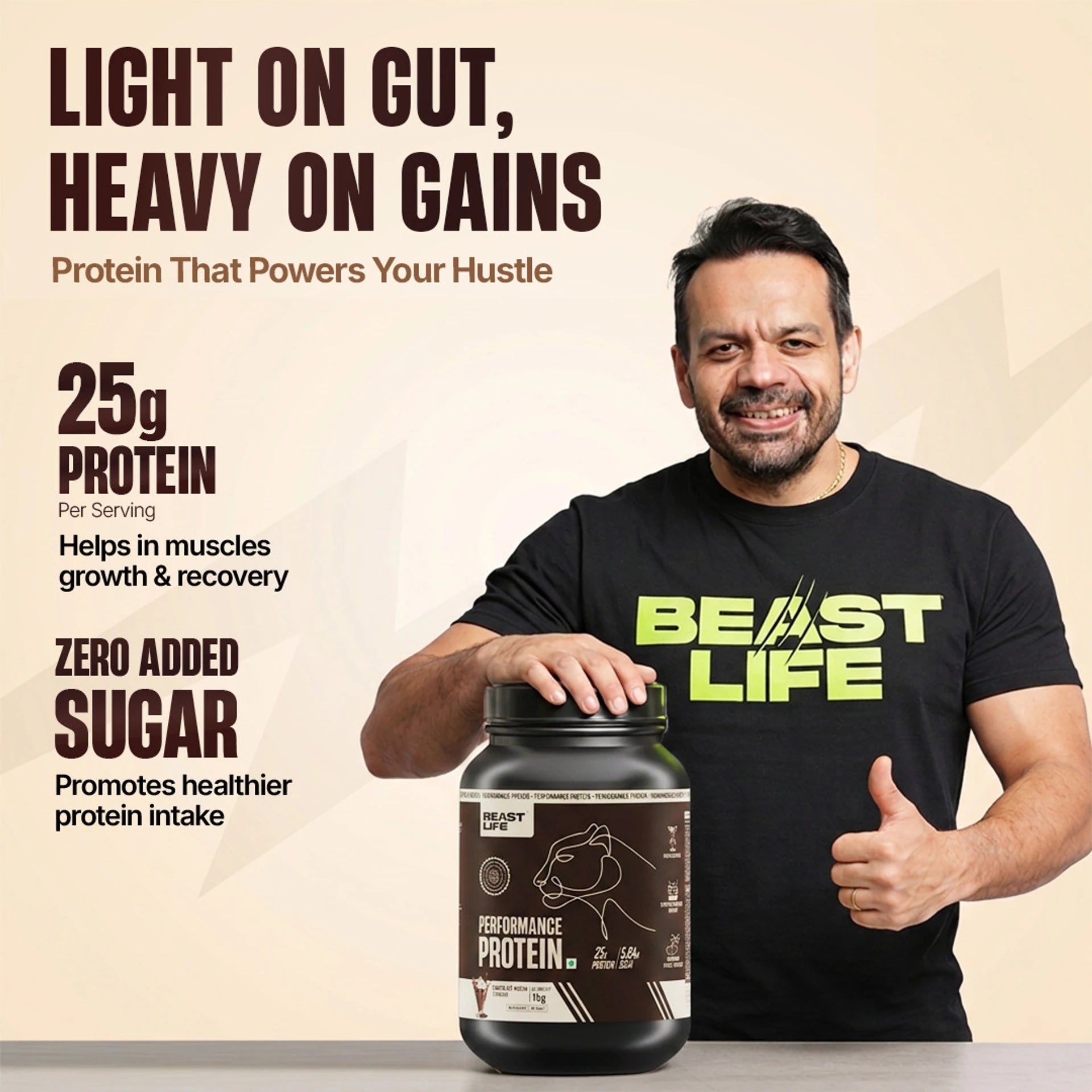 BeastLife Performance Protein Powder | 25g Protein & 5.64g BCAA Per Serving | Chocolate, Cold Coffee, Malai Kulfi, Mango, Cookies &amp; Cream, Rasmalai & Thandai | 1kg | Zero Added Sugar |