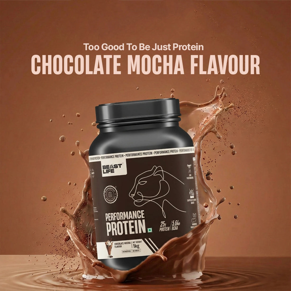 BeastLife Performance Protein Powder | 25g Protein & 5.64g BCAA Per Serving | Chocolate, Cold Coffee, Malai Kulfi, Mango, Cookies &amp; Cream, Rasmalai & Thandai | 1kg | Zero Added Sugar |
