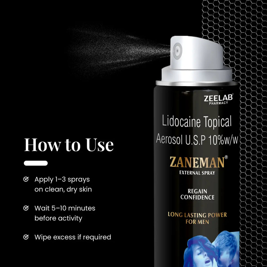 ZANEMAN Delay Spray For Men – Lidocaine Topical Aerosol 10% w/w | 12g