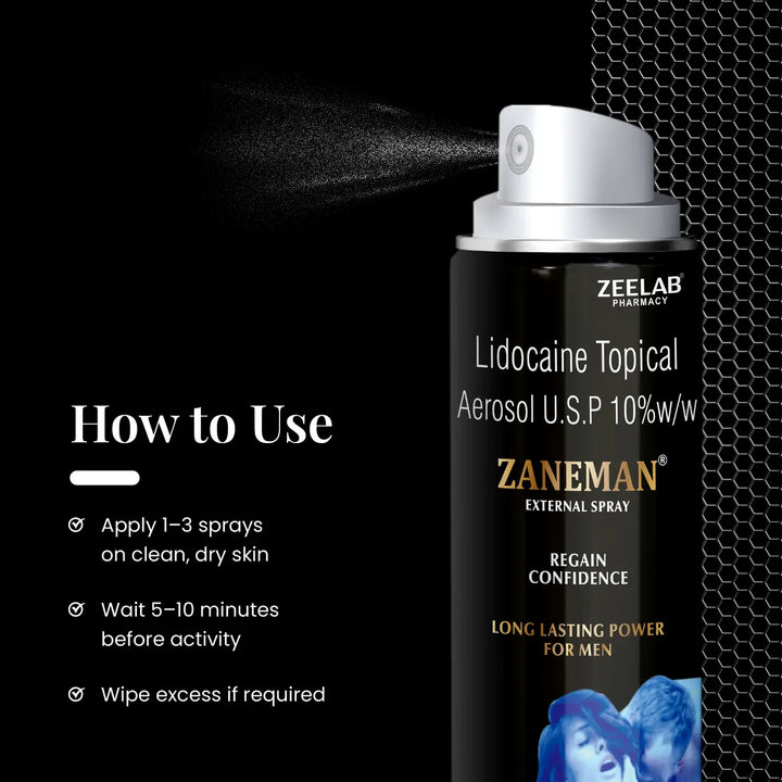 ZANEMAN Delay Spray For Men – Lidocaine Topical Aerosol 10% w/w | 12g