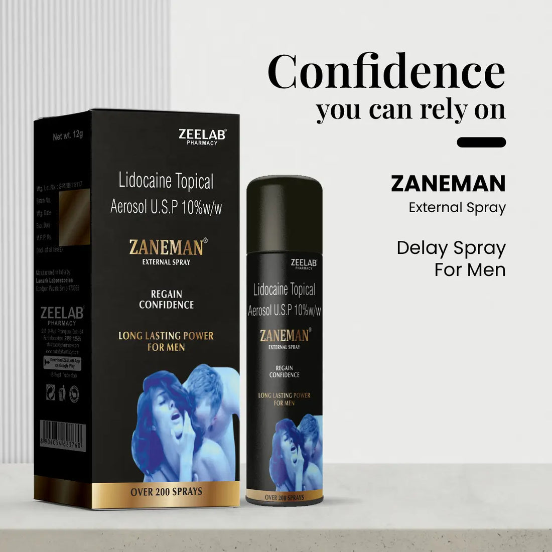 ZANEMAN Delay Spray For Men – Lidocaine Topical Aerosol 10% w/w | 12g