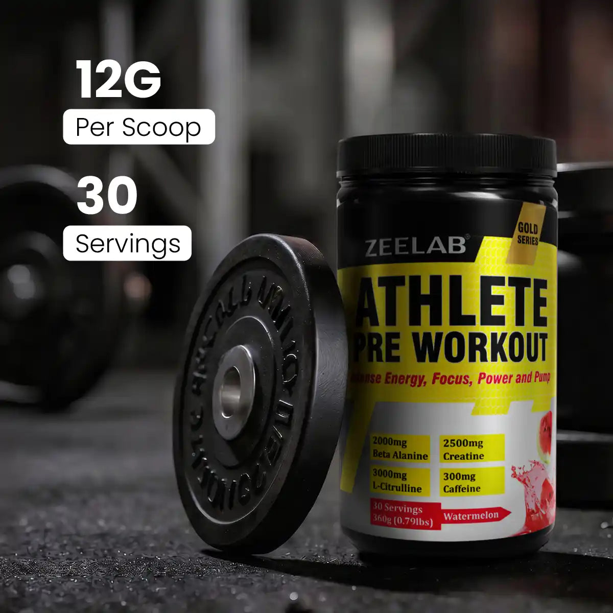 ZEELAB Athlete Pre Workout Powder | Energy, Focus, Endurance & Strength Support | Watermelon, Blueberry & Fruit Punch | 360g (30 Servings)