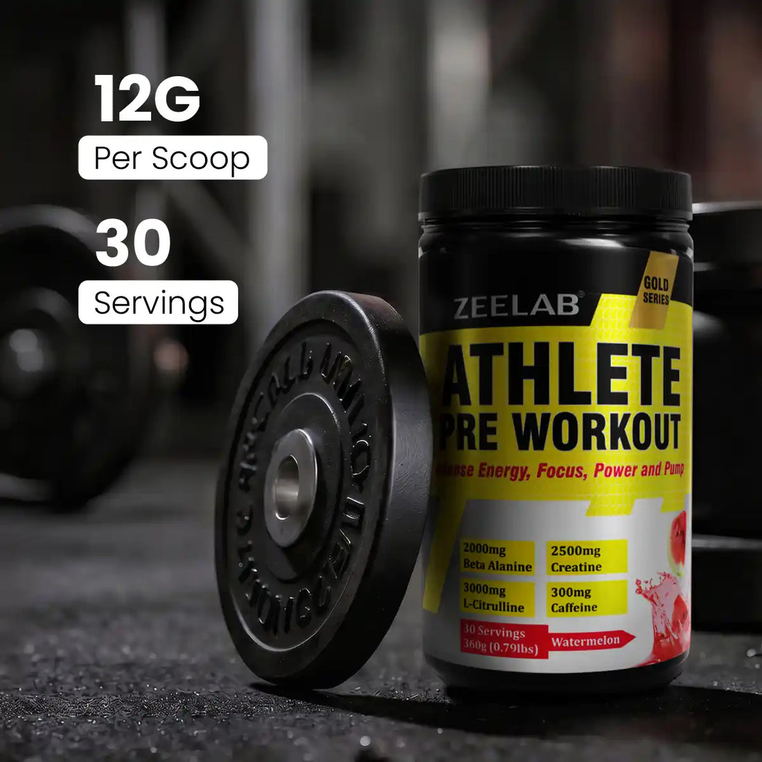ZEELAB Athlete Pre Workout Powder | Energy, Focus, Endurance & Strength Support | Watermelon, Blueberry & Fruit Punch | 360g (30 Servings)
